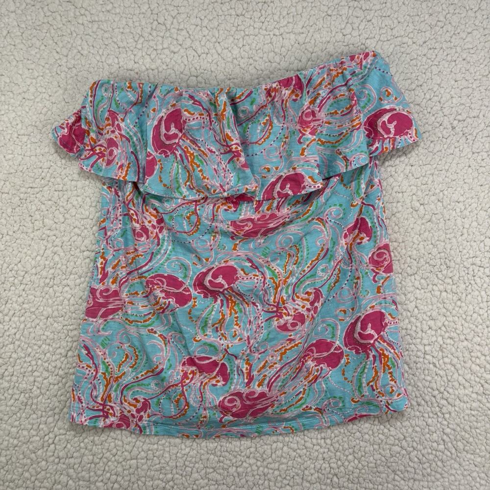 Lilly Pulitzer Wiley Jellies Be Jammin Jellyfish Print Ruffle Strapless Top Sz M